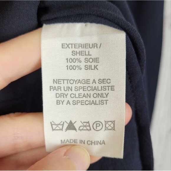 Vanessa Bruno solid black silk long sleeve cross drapey faux wrap blouse top - Picture 8 of 9